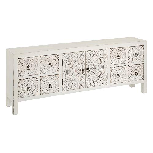 Mueble de TV Blanco de Madera con 8 cajones Oriental para salón Sol Naciente - LOLAhome Mueble de TV Blanco de Madera con 8 cajones Oriental para salón Sol Naciente - LOLAhome
