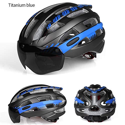 MXUS Casco De Bicicleta con Visera Desmontable Casco De Ciclismo con Gafas Ultraligero MTB Casco De Bicicleta Hombres Mujeres Mountain Road Casco Sport Specialized Bicycle Helmets,Azul,M