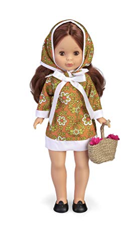 Nancy- Colección Primavera años 70, Muñeca reedición 2020 con Vestido y pañuelo a Juego Que Incluye cestito con Flores para niños y coleccionistas (Famosa 700015704)