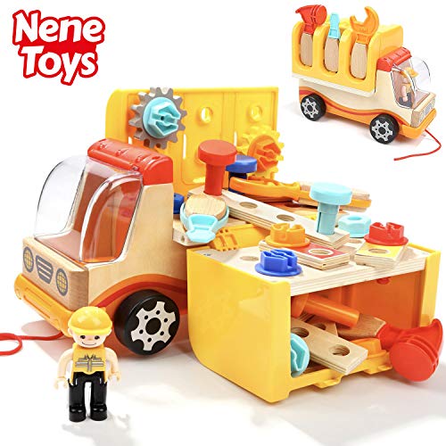 Nene Toys - Camión de Madera con Herramientas de Juguete - Juego de Construcción para Niños Niñas de 2 3 4 5 años – Juguete Educativo Infantil Que Desarrolla Habilidades Cognitivas Stem y Motrices