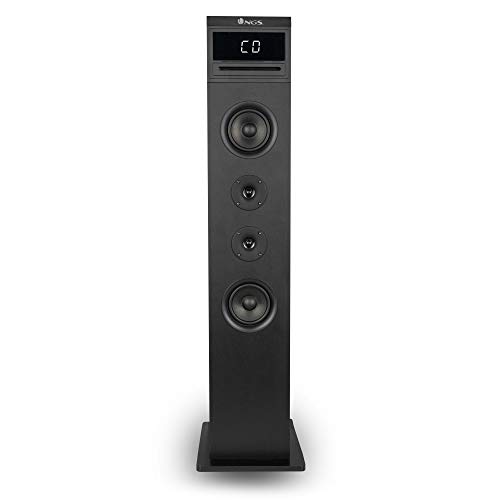 NGS SKYGAZER - Torre de Sonido 2.1 de 120W (Reproductor CD, Entradas USB/AUX IN) Compatible con Tecnología Bluetooth. Color Negro