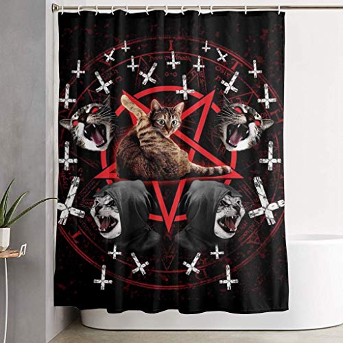 N/X Gato satânico Pentagrama Morte Preto Metal Cortina de chuveiro duráveis Cortinas do banheiro