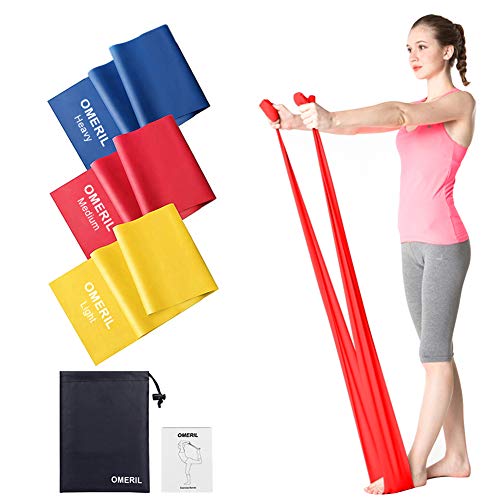 OMERIL Bandas Elasticas Fitness, Cintas Elasticas Fitness con 3 Niveles de Resistencia, 3 Piezas Banda Resistencia para Yoga, Pilates, Crossfit, Estiramientos, Fuerza, Piernas, Brazos, Mujer y Hombre