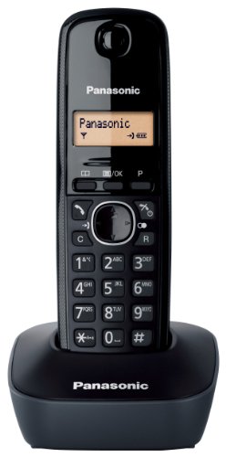 Panasonic KX-TG1611SPH - Teléfono Fijo Inalámbrico DECT, LCD, Identificador de Llamadas, Agenda de 50 Números, Tecla de Navegación, Alarma, Reloj, color Negro