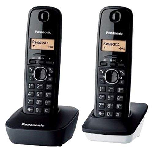 Panasonic KX-TG1612 - Teléfono Fijo inalámbrico Dúo (LCD, identificador de Llamadas, Intercomunicación, tecla de navegación, Alarma, Reloj), Color Negro y Blanco