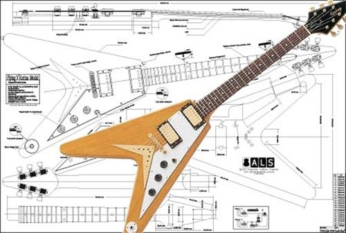 Plan de Gibson Flying V Korina guitarra eléctrica – escala completa impresión