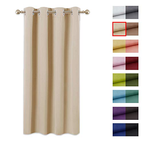 PONY DANCE Cortinas con Ollaos Beige - Cortina Termica Aislante Antimoscas Reduccion Ruido Proteccion Intimidad/Drapeado Corto Moderno para Salon Oficina Dormitorio, 1 Panel, 132 x 158 cm (An x L)