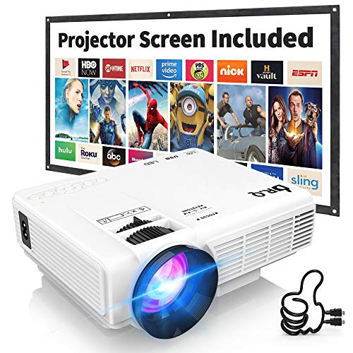 Proyector DR.Q HI-04 con Pantalla de Proyección, Proyector de Video Soporta 1080P HD, Proyector Mini Compatible con TV Stick PS4 Xbox Wii HDMI VGA SD AV USB, Home Theater Proyector, Blanco.