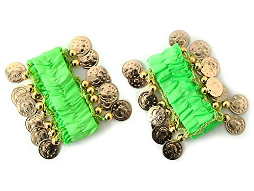 Pulsera Bellydance pulseras joyas pulsera de la mano con las monedas de oro (par) en el nuevo verde