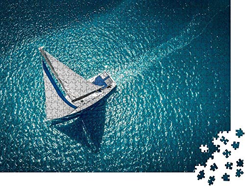 QBTE Puzzle de 1000 Piezas de regatas de veleros con Velas en mar Abierto. Vista aérea del velero en el Viento
