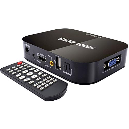 Reproductor multimedia HD 1080, soporta unidades de disco duro externo de 2TB, disco U, lector de tarjetas SD/MMC, conectores de HDMI ,VGA y AV