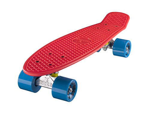 Ridge Skateboard 55 cm Mini Cruiser Retro Stil In M Rollen Komplett U Fertig Montiert, Unisex, Rojo/Azul (Rouge/Bleu)
