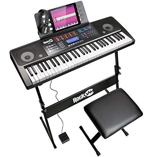 RockJam RJ761 61 Kit de teclado de piano, piano digital 61 clave, Banco teclado, soporte de teclado, auriculares, pedal de sustain y simplemente Aplicación Piano