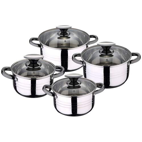 San Ignacio Bateria de Cocina 8 Piezas-Acero Inoxidable-Tapas de Vidrio-Apta para inducción-Colección Hita, Ø16 Ø18 Ø20 y Ø24 cms San Ignacio Bateria de Cocina 8 Piezas-Acero Inoxidable-Tapas de Vidrio-Apta para inducción-Colección Hita, Ø16 Ø18 Ø20 y Ø24 cms