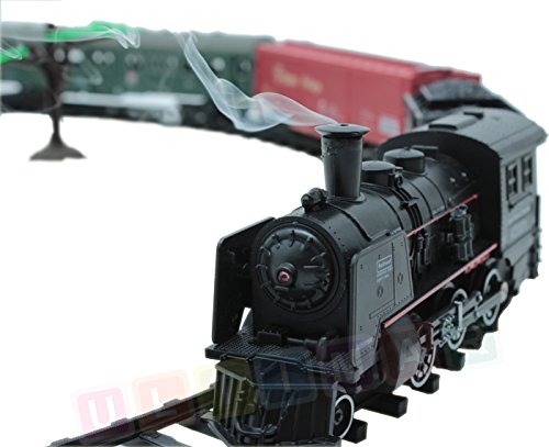 Set de iniciacion para maquetas de trenes - Locomotora para modelismo ferroviario - Locomotoras a vapor con vagones - 25 partes - Sonido, luz y humo