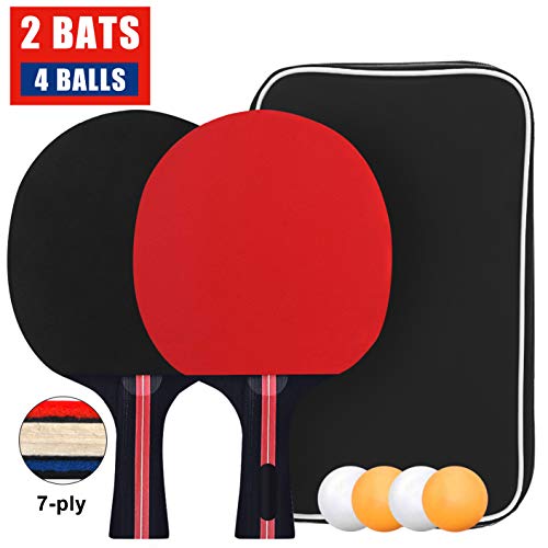 Sets de Ping Pong Pala y Pelota, Sets de Raquetas de Tenis de Mesa 2 Palas Ping Pong y 4 Pelotas Ping Pong, Set Raqueta de Ping Pong en una Bolsa de Nylon para Actividades al Aire Libre en Interiores