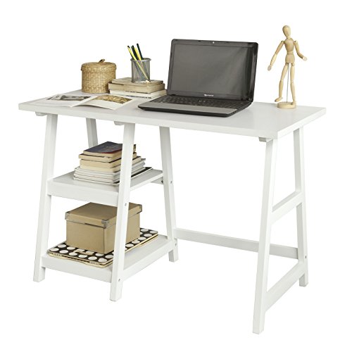SoBuy® Mesa de Escritorio, Mesa de Ordenador con 2 estantes, Color Blanco, FWT16-W, ES (Mesa) SoBuy® Mesa de Escritorio, Mesa de Ordenador con 2 estantes, Color Blanco, FWT16-W, ES (Mesa)