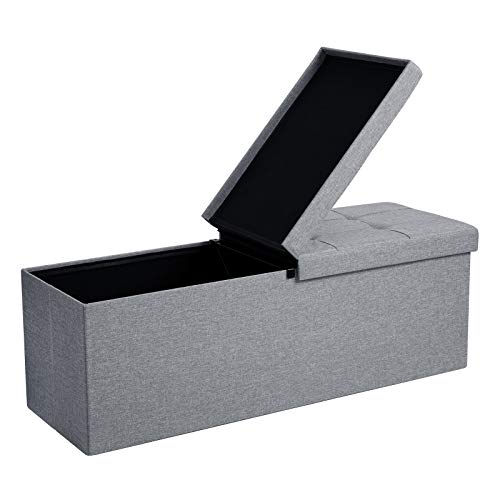 SONGMICS Banqueta de Almacenamiento, Baul con Tapa Abatible, Asiento Plegable, para Cama, Dormitorio y Pasillo, Ahorro de Espacio, 120L, Carga Máx. de 300kg, Relleno de Esponja, Gris Claro LSF71G SONGMICS Banqueta de Almacenamiento, Baul con Tapa Abatible, Asiento Plegable, para Cama, Dormitorio y Pasillo, Ahorro de Espacio, 120L, Carga Máx. de 300kg, Relleno de Esponja, Gris Claro LSF71G