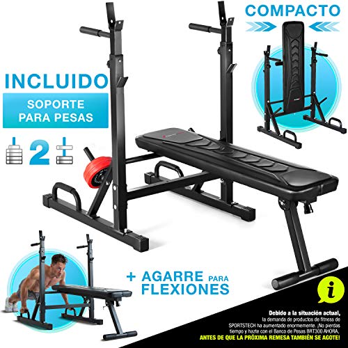 Sportstech 21en1 Banco de Pesas Innovador con Soporte para Pesas y Asas Push up, Sistema de Plegado Inteligente, Banco de Entrenamiento BRT300 Plegable, pies Antideslizantes, tapicería Eva y Asas Dip Sportstech 21en1 Banco de Pesas Innovador con Soporte para Pesas y Asas Push up, Sistema de Plegado Inteligente, Banco de Entrenamiento BRT300 Plegable, pies Antideslizantes, tapicería Eva y Asas Dip