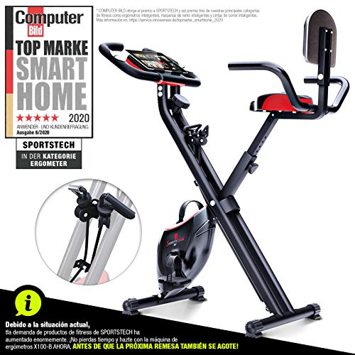 Sportstech Bicicleta estática Plegable con Respaldo X100-B con Volante de inercia de 4kg + Soporte para Tablet + 4 Niveles de Resistencia magnetica + sensores de Ritmo cardiaco Sportstech Bicicleta estática Plegable con Respaldo X100-B con Volante de inercia de 4kg + Soporte para Tablet + 4 Niveles de Resistencia magnetica + sensores de Ritmo cardiaco