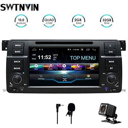 SWTNVIN Android 10.0 Coche Audio Cabezal estéreo se Adapta a BMW E46 Reproductor de DVD Radio 7 Pulgadas HD Pantalla táctil navegación GPS con Bluetooth WiFi Volante Control 2GB + 32GB