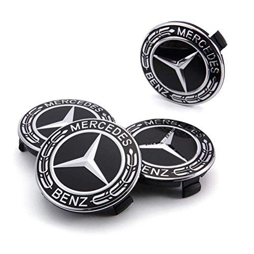 Tapa de Cubo de Rueda de Mercedes, 4 Piezas del Centro de la Rueda del Coche Cubre la Insignia del Logotipo del Coche para Mercedes Benz（Negro 75mm）