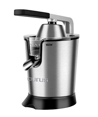 Taurus Easy Press Exprimidor eléctrico de Palanca de 160 W, 2 Conos para Todos los cítricos, 18/8 Acero Inoxidable y Filtro con regulador de Pulpa Ajustable, 650 ml, Plata y Negro Taurus Easy Press Exprimidor eléctrico de Palanca de 160 W, 2 Conos para Todos los cítricos, 18/8 Acero Inoxidable y Filtro con regulador de Pulpa Ajustable, 650 ml, Plata y Negro