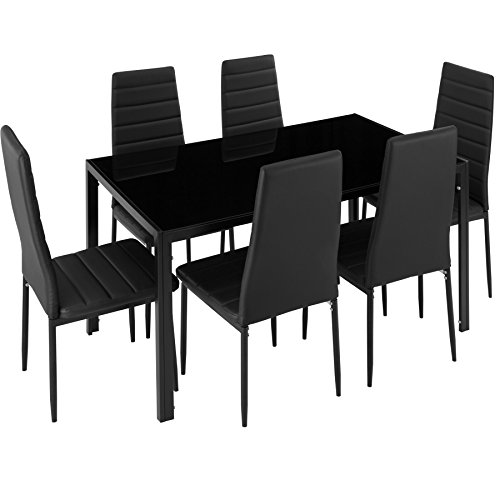 TecTake Conjunto de Mesa y 6 sillas de Comedor (Negro | No. 402839)