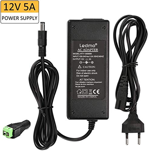 Tira LED Transformador Voltaje de entrada AC100-240V, 5A 12V Fuente Alimentacion 12V Alimentaciónde Adaptador de 12V 5A Max,60W Tiras LED EU Transformador Enchufe Tira LED Transformador Voltaje de entrada AC100-240V, 5A 12V Fuente Alimentacion 12V Alimentaciónde Adaptador de 12V 5A Max,60W Tiras LED EU Transformador Enchufe