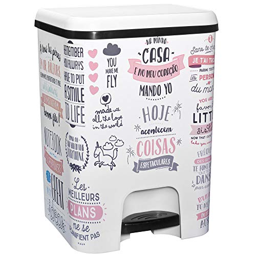 TODO HOGAR - Cubo de Basura de Apertura con Pedal (26 litros) - Fabricado en Polipropileno (Decorado Textos) TODO HOGAR - Cubo de Basura de Apertura con Pedal (26 litros) - Fabricado en Polipropileno (Decorado Textos)