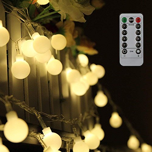 Tomshine Guirnalda Luces 10 m 80LEDs Blanco Cálido con Control Remoto para Jardines Fiesta de Navidad (blanco cálido)