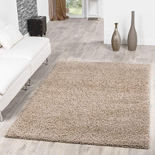 T&T Design Alfombra Shaggy De Pelo Largo para Salón A Precio Inmejorable, Größe:140x200 cm, Farbe:Beige