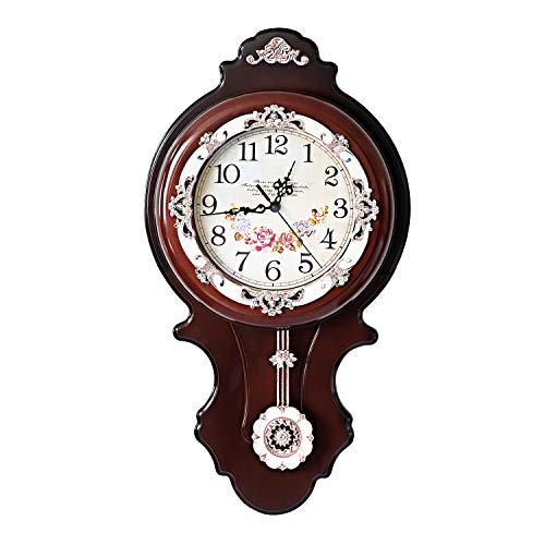 ufengke Reloj Pendulo Alargado Europea Marron Oscuro Reloj Quartz de Pared Vintage para Salon Comedor Dormitorio, Diámetro 30 cm