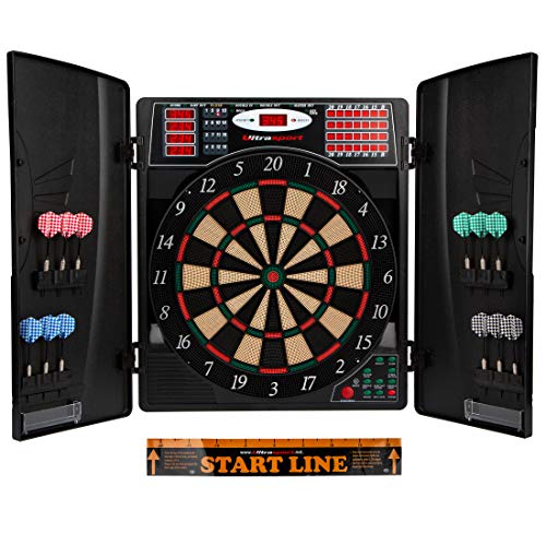Ultrasport Diana electrónica con y sin Puertas, para un hasta 16 Jugadores, Pantalla LED, Incluye línea de Tiro, 12 Dardos y 100 Puntas, Adecuada para Fiestas, Unisex Adulto, Negro, Talla única Ultrasport Diana electrónica con y sin Puertas, para un hasta 16 Jugadores, Pantalla LED, Incluye línea de Tiro, 12 Dardos y 100 Puntas, Adecuada para Fiestas, Unisex Adulto, Negro, Talla única
