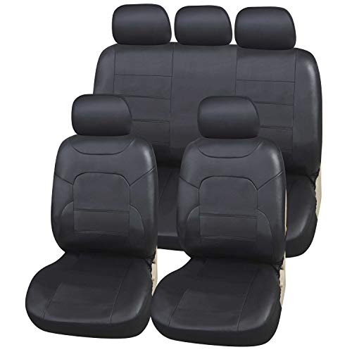 Upgrade4cars Fundas Asientos Coche Negras Poli-Piel | Funda Asiento para Delantero & Trasero | Accesorios Coches Interior Decoracion