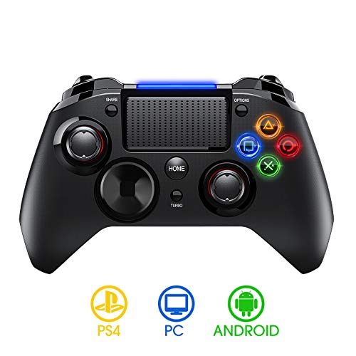 【Versión Nueva】PICTEK Mando PS4 Inalambrico, Diseño Asimétrico para Manos Grandes, Sixaxis/ Sensor Hall/ Doble Vibracion/ Turbo/ Puerto de Audio, para PS4/ PC (Windows XP/7/8/8.1/10) /Android/Steam