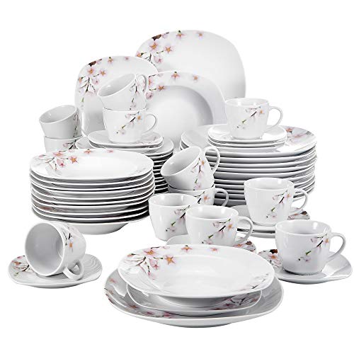 VEWEET Annie Juegos de Vajillas 60 Piezas de Porcelana con 12 Taza 175 ml, 12 Platillos, 12 Platos, 12 Platos de Postre y 12 Platos Hondos para 12 Personas VEWEET Annie Juegos de Vajillas 60 Piezas de Porcelana con 12 Taza 175 ml, 12 Platillos, 12 Platos, 12 Platos de Postre y 12 Platos Hondos para 12 Personas