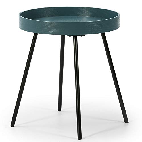 VS Venta-stock Mesa Auxiliar Mesa de Centro Redonda Sentora con Tapa de Madera en Azul y Patas metálicas en Color Negro Mate/DIAMETRO: 40 cm VS Venta-stock Mesa Auxiliar Mesa de Centro Redonda Sentora con Tapa de Madera en Azul y Patas metálicas en Color Negro Mate/DIAMETRO: 40 cm