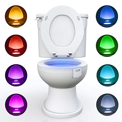 WC luz nocturna, Adoric LED Luz de Inodoro Luz con Detección de movimiento del sensor automático, 8 Cambio de Color,Funciona con Pilas, para cuartos de baño con niños Navidad