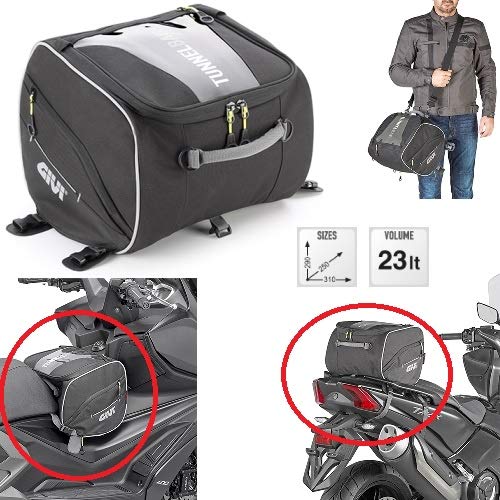 Yamaha Aerox 50 R Naked 2019-2019 Bolsa de sillín o Tunnel Givi EA122 Negro 23 litros Bolsa para Moto Scooter maxiscooter Universal 290 x 250 x 310 mm Mochila con asa y Correa