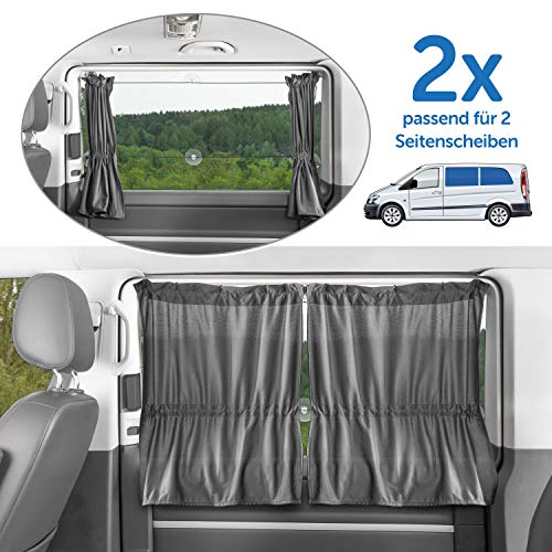 Zamboo - 2X Cortina Universal Protección Solar Furgonetas/Multivan (p. ej. VW T4,T5, Mercedes Vito) - Parasol para Ventanas Laterales - Fácil Montaje con Ventosas - Gris