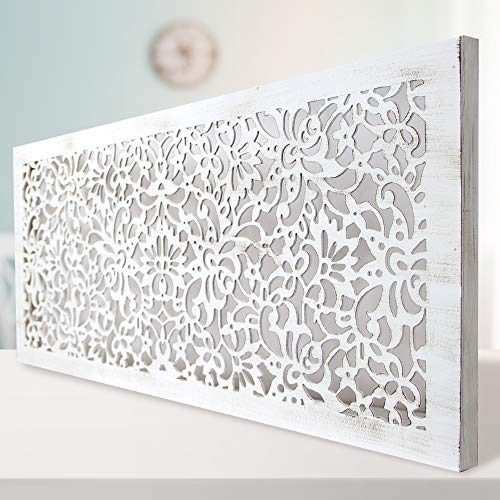 -Mandala de Pared Calada, Fabricada artesanalmente en España- Mandala 3D Cuadrada Pintada a Mano- Modelo Mosaico 154 (Blanco Envejecido, 60X120)