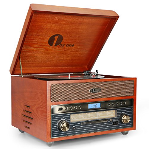 1 BY ONE Tocadiscos Nostalgic de Madera Wireless Reproductor de Discos de Vinilo con Am, FM, CD, grabación de MP3 a USB, Entrada AUX para Smartphones y Tablets y Salida RCA 1 BY ONE Tocadiscos Nostalgic de Madera Wireless Reproductor de Discos de Vinilo con Am, FM, CD, grabación de MP3 a USB, Entrada AUX para Smartphones y Tablets y Salida RCA