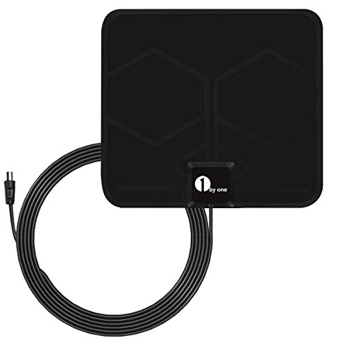 1byone Ultra plana antena TV TDT interior DVB-T DVB-T2, Mayor rango de recepción de 40 KM, con materiales de alta calidad, 4 metros de cables de alto rendimiento, duraderos y resistentes, Negro