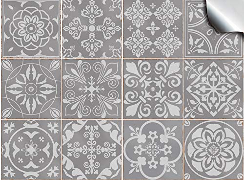 24x gris Lámina impresa 2d PEGATINAS lisas para pegar sobre azulejos cuadrados de 15cm en cocina, baños – resistentes al agua y aceite