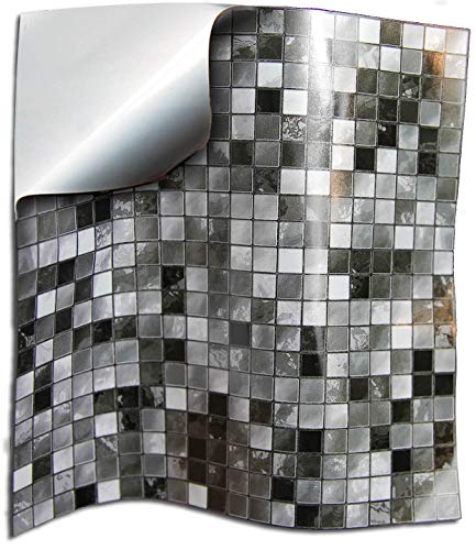 24x Gris negro blanco Lámina impresa 2d PEGATINAS lisas para pegar sobre azulejos cuadrados de 15cm en cocina, baños – resistentes al agua y aceite