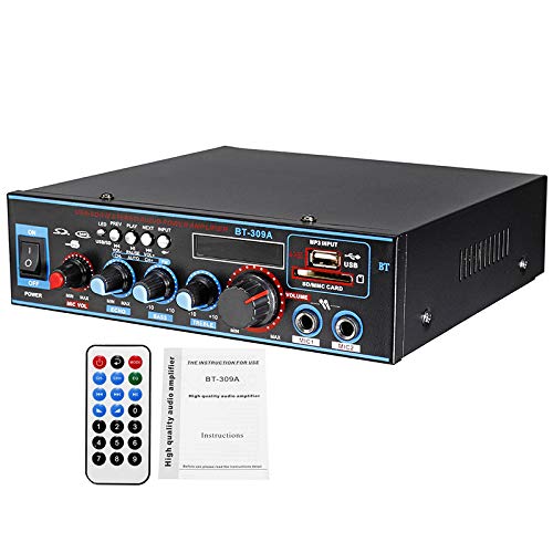 ACAMPTAR 800W 12/220V HiFi 2CH Amplificador de Potencia Audio Sistema de Sonido de Cine en Casa Amplificador de Audio FM Tarjeta USB para AutomóVil DoméStico(Enchufe de la UE)