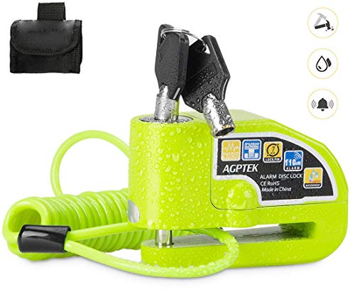 AGPTEK Candado Disco Moto con 1.5M Cable de Recordatorio, Candado Bloqueo 7mm con Alarma 110DB Antirrobo para Motos, Motocicletas, Bicicletas, Verde AGPTEK Candado Disco Moto con 1.5M Cable de Recordatorio, Candado Bloqueo 7mm con Alarma 110DB Antirrobo para Motos, Motocicletas, Bicicletas, Verde