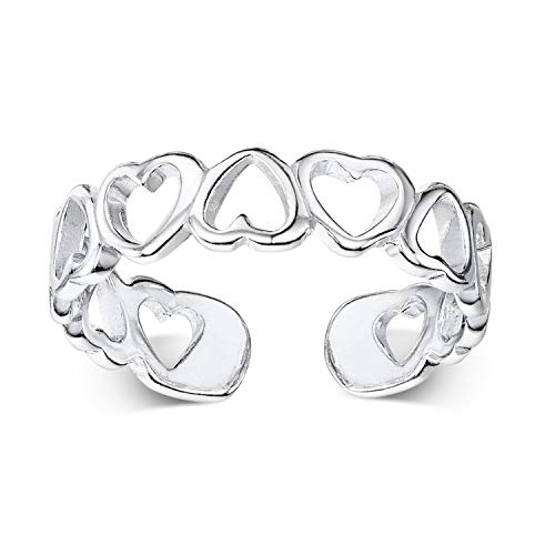 Amberta Anillo para Pies en Plata de Ley 925 - Anillo Midi Ajustable para Mujer - Modelo Corazones - Diámetro interno: 16 mm - Talla 11 Amberta Anillo para Pies en Plata de Ley 925 - Anillo Midi Ajustable para Mujer - Modelo Corazones - Diámetro interno: 16 mm - Talla 11
