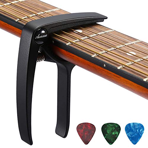 Asmuse Trigger Cejilla Guitarra Electricas Skeleton Capo para Guitarra Española Acustica Folk Ukelele Bajo instrumento Ligero Sola Mano Cambio Fácil y Rápido Aleación de Aluminion de Aluminio